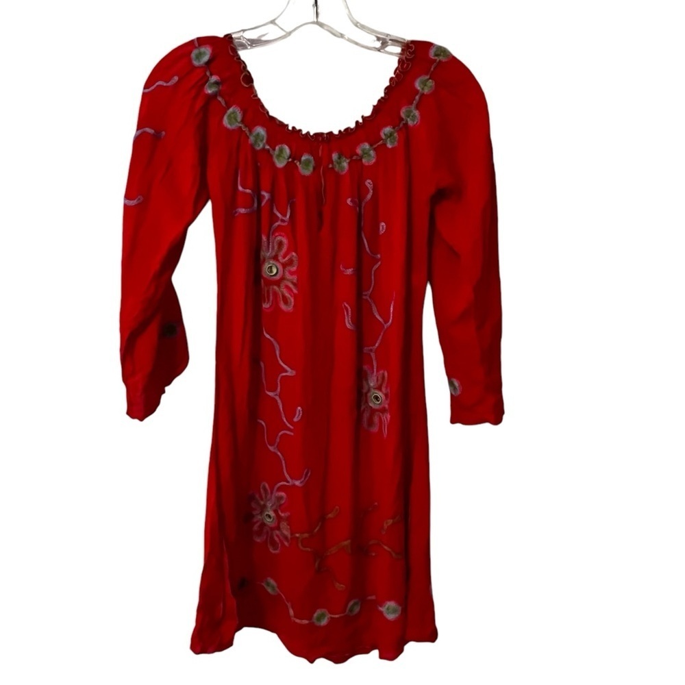 Poupette St Barth embroidered dress whimsical daisy flower M Red
